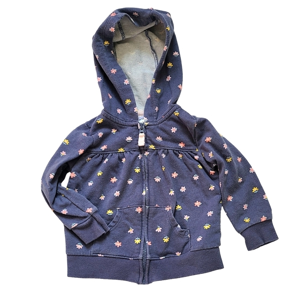 Carter's 12m Blue Floral Hoodie Sweatshirt Lightweight Preppy